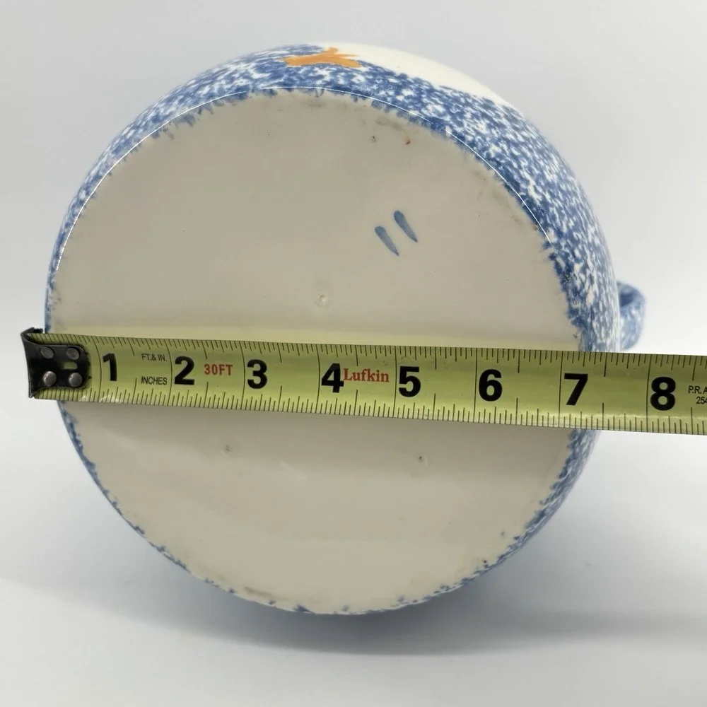 N.S. Gustin Ceramic Goose Jar Ladle Blue Spongeware Stipple Duck Cottagecore